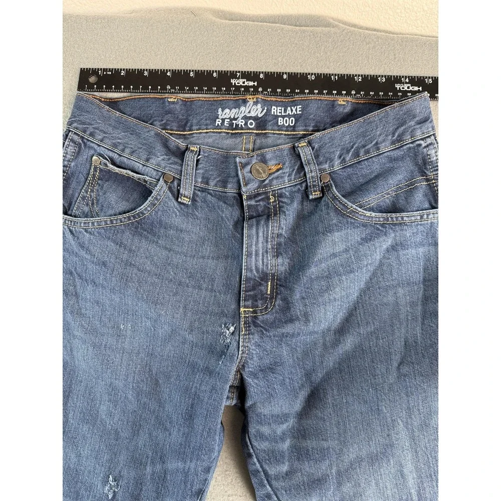 Wrangler Retro Relaxed Boot Jeans Mens 30x32 Med Blue Bootcut Distressed Denim